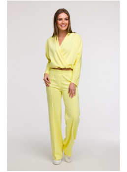B296 Plataus kirpimo kelnės su priekinėmis siūlėmis - lemon