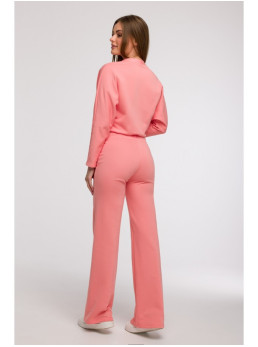 B296 Plačios kelnės su priekinėmis siūlėmis - koralinė