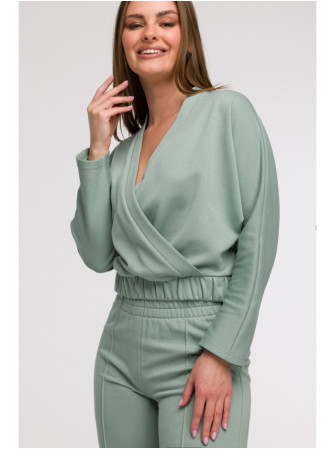 B296 Plačios kelnės su priekinėmis siūlėmis - mėtinė