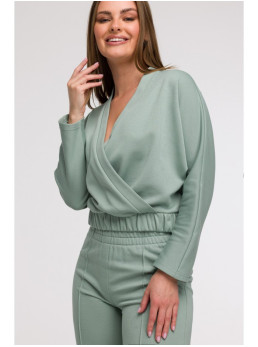 B296 Plačios kelnės su priekinėmis siūlėmis - mėtinė