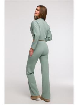 B296 Plačios kelnės su priekinėmis siūlėmis - mėtinė