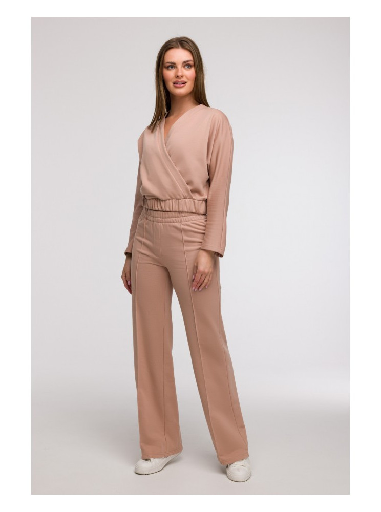 B296 Plačios kelnės su priekinėmis siūlėmis - mocca