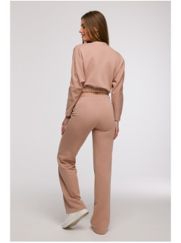 B296 Plačios kelnės su priekinėmis siūlėmis - mocca