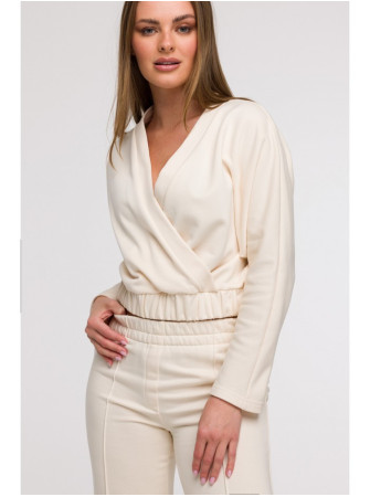 B296 Plačios kelnės su priekinėmis siūlėmis - vanilla