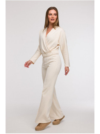B296 Plačios kelnės su priekinėmis siūlėmis - vanilla