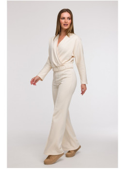 B296 Plačios kelnės su priekinėmis siūlėmis - vanilla