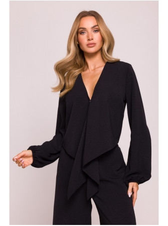 M861 Trumpa palaidinė su raišteliais priekyje - juoda