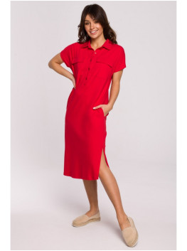 B222 Safari dress with flap pockets - red