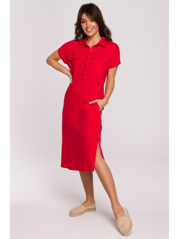 B222 Safari dress with flap pockets - red