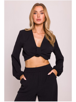 M861 Trumpa palaidinė su raišteliais priekyje - juoda