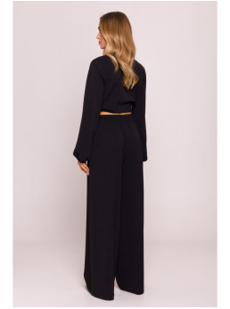 M861 Trumpa palaidinė su raišteliais priekyje - juoda