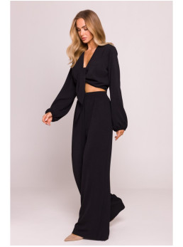 M861 Marškinėliai atvira nugara su raišteliais - juoda