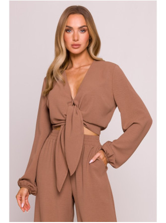 M861 Trumpa palaidinė su raišteliais priekyje - šokolado