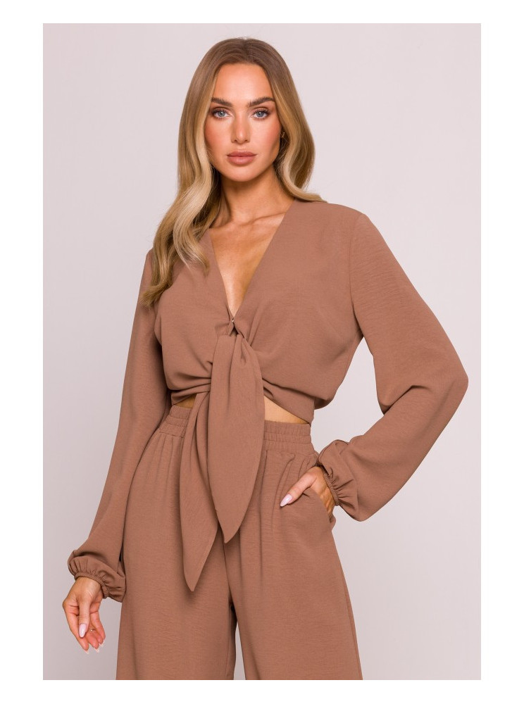 M861 Trumpa palaidinė su raišteliais priekyje - šokolado