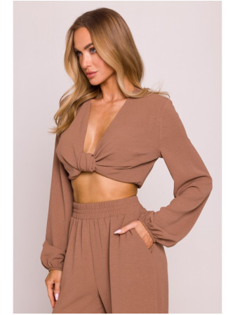 M861 Trumpa palaidinė su raišteliais priekyje - šokolado