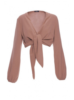 M861 Trumpa palaidinė su raišteliais priekyje - šokolado