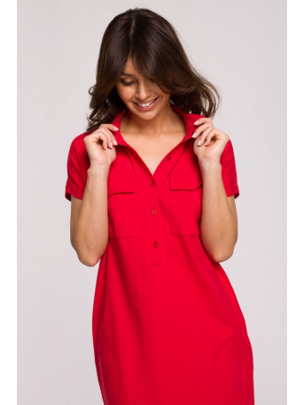 B222 Safari dress with flap pockets - red