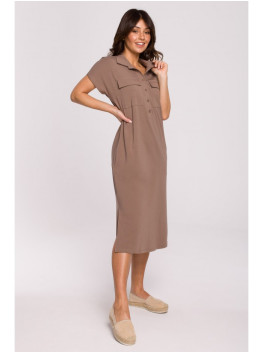 B222 Safari dress with flap pockets - cocoa