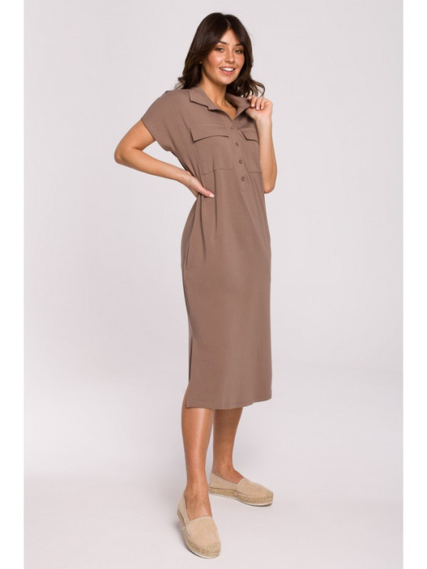 B222 Safari dress with flap pockets - cocoa