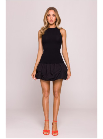 M863 Suknelė su pūstu sijonu ir sportine nugara - juoda