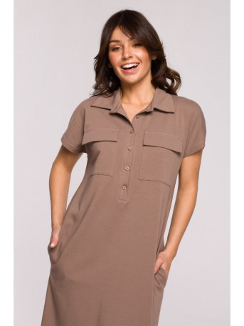 B222 Safari dress with flap pockets - cocoa