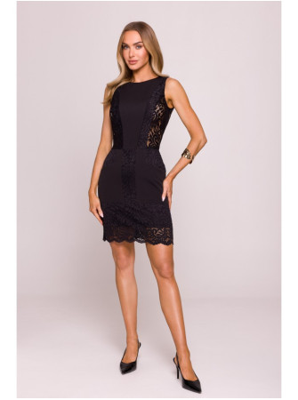 M864 Mini suknelė su nėrinių detalėmis - juoda