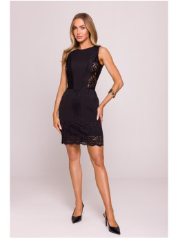 M864 Mini suknelė su nėrinių detalėmis - juoda