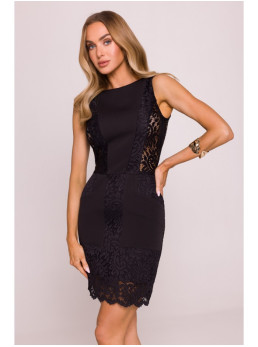 M864 Mini suknelė su nėrinių detalėmis - juoda