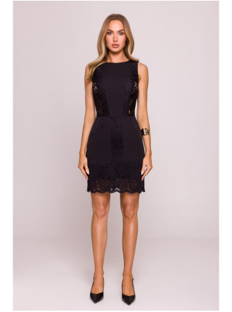 M864 Mini suknelė su nėrinių detalėmis - juoda