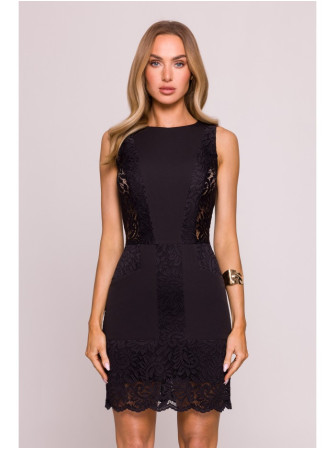 M864 Mini suknelė su nėriniuotomis detalėmis - juoda