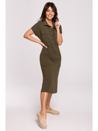 B222 Safari dress with flap pockets - khaki