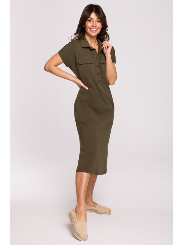 B222 Safari dress with flap pockets - khaki