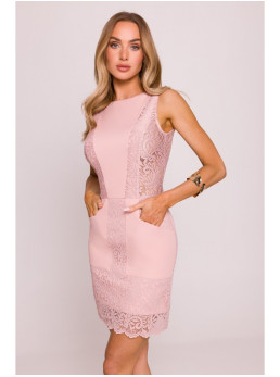 M864 Mini suknelė su nėrinių detalėmis - pudros