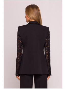 M865 Viengubu sagų švarkas su nėriniais - juoda