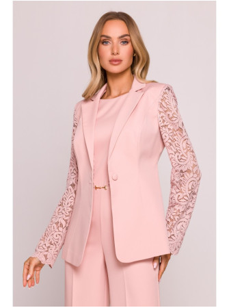 M865 Pudros spalvos švarkas su nėrinių detalėmis - pudros