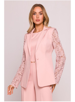 M865 Pudros spalvos švarkas su nėriniais - pudros