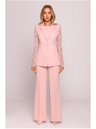 M865 Pudros spalvos švarkas su nėrinių detalėmis - pudros