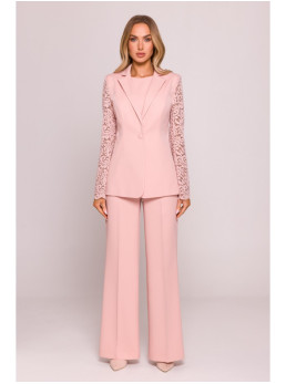 M865 Pudros spalvos švarkas su nėrinių detalėmis - pudros