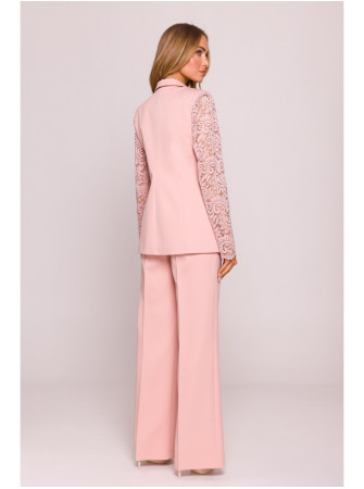 M865 Pudros spalvos švarkas su nėrinių detalėmis - pudros