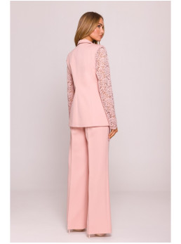 M865 Pudros spalvos švarkas su nėrinių detalėmis - pudros