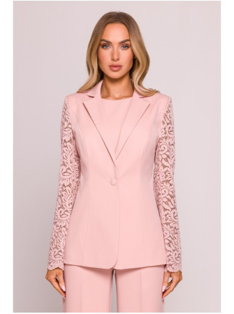 M865 Pudros spalvos švarkas su nėriniais - pudros