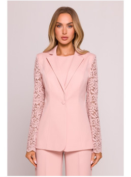 M865 Pudros spalvos švarkas su nėriniais - pudros