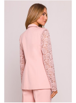 M865 Pudros spalvos švarkas su nėriniais - pudros