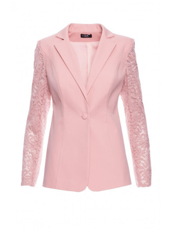 M865 Pudros spalvos švarkas su nėriniais - pudros