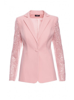 M865 Pudros spalvos švarkas su nėrinių detalėmis - pudros