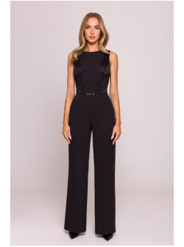 M866 Kombinezonas su nėriniuotomis detalėmis - juoda