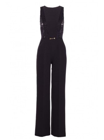 M866 Kombinezonas su nėriniuotomis detalėmis - juoda