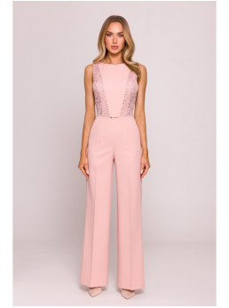 M866 Kombinezonas su nėriniuotais įsiuvais - pudros