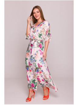 S405 Raštuota suknelė-siaučiamas maksi - spalva