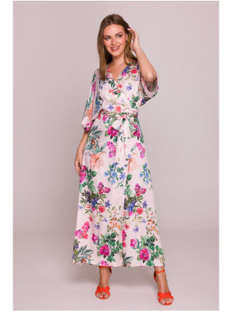 S405 Raštuota suknelė-siaučiamas maksi - spalva
